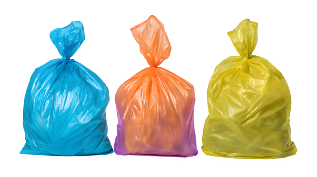 Plastic trash bags set isolated on white