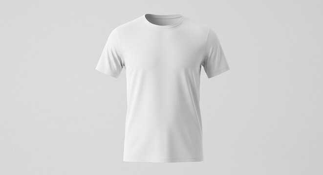 Blank white men's t-shirt, front view, simple design, studio shot,  isolated on neutral background.