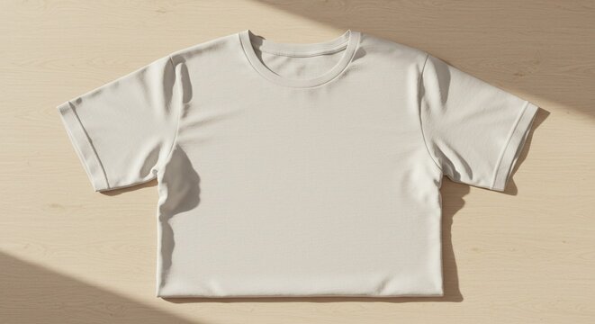 Light gray v-neck t-shirt laid flat on a light beige surface, highlighting soft shadows and natural light.