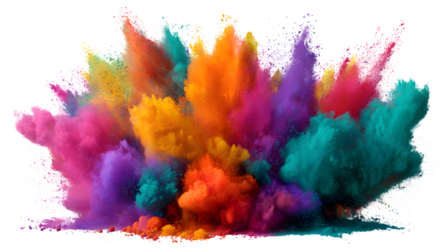 Rainbow powder burst explosion isolated on white - Powered by Adobe