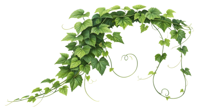 Vine plant with green leaves isolated on transparent background PNG, perfect for digital design, branding, wallpapers, posters, and print materials

