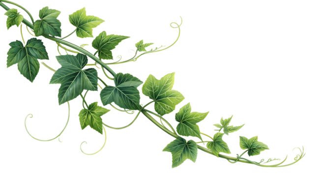 Vine plant with green leaves isolated on transparent background PNG, perfect for digital design, branding, wallpapers, posters, and print materials
