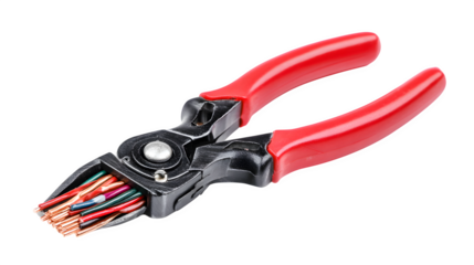Red and black electric pliers with cable wires isolated on white