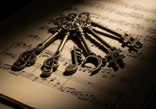 Close-up of old paper with music notes and classical clefs on a white sheet