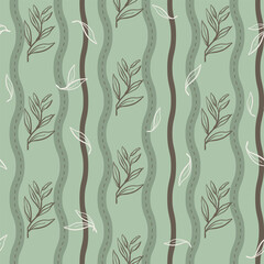 Seamless floral line art pattern with pastel tones. Elegant leaves and flowers in vertical waves, perfect for home decor, wallpaper, fabric, wrapping, and stylish decoration projects.