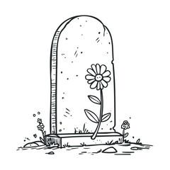 Fototapeta premium Memorial tombstone with flower illustration for remembrance themes