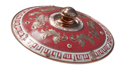 Red and white Roman-style soldier shield isolated on white