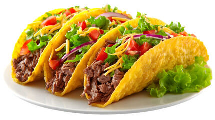 Beef tacos with salad filling isolated on white