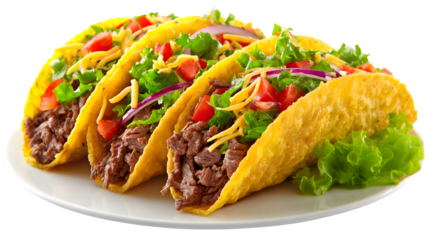Beef tacos with salad filling isolated on white