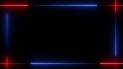 Red and Blue Neon Rectangle Frame Border on Black Background Keywords: red, blue, neon, frame, border, rectangle, glowing, light, electric, abstract