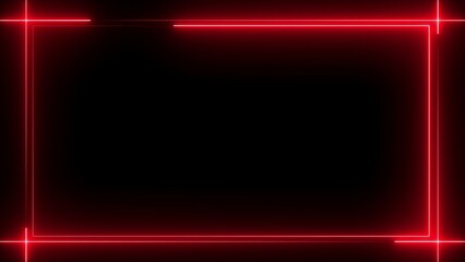 Bright Red Neon Rectangle Frame Border With Glowing Light Effects on Black Background image photo