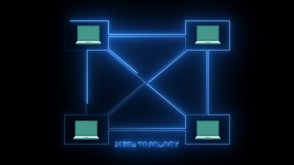 Fototapeta premium Digital Mesh Network Topology with Laptops Connected by Blue Neon Lines mesh topology computer