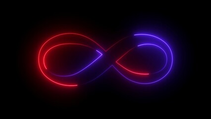 Red and Purple Neon Infinity Symbol Glowing Against a Black Background image photo