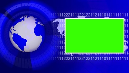 Blue Digital Globe with Binary Code World Map and Green Screen Copy Space earth planet