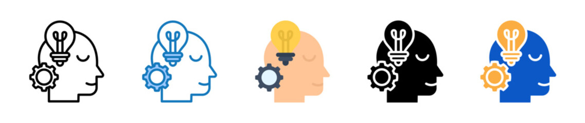Thinker multiple style icons set design vector illustration. 
