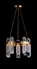 Circular crystal chandelier with brass accents