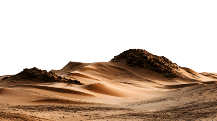 Rocky desert sand dunes landscape isolated on white