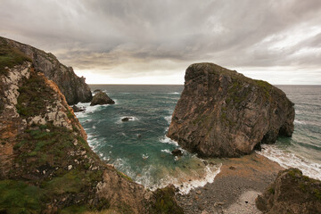 Rocky bay with peninsula and wild Atlantic waves, Galicia, Spain