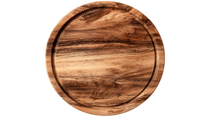 Round wooden plate or cutting board top view isolated on white
