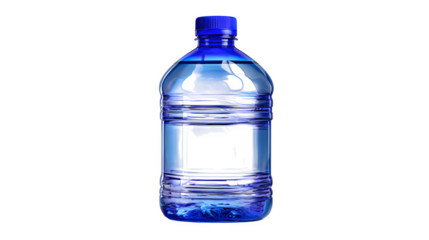Blue plastic water bottle with no label isolated on white