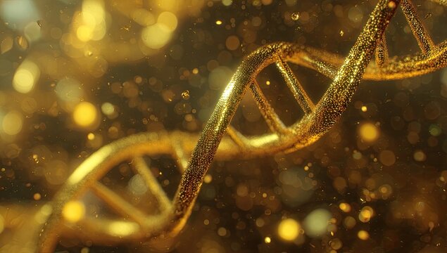 Golden DNA helix, sparkling background - Powered by Adobe