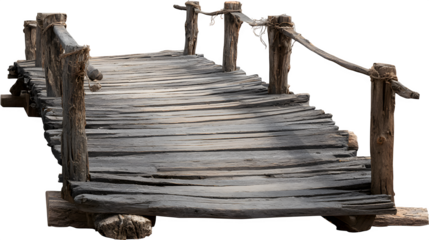 Rustic old wooden bridge isolated on white