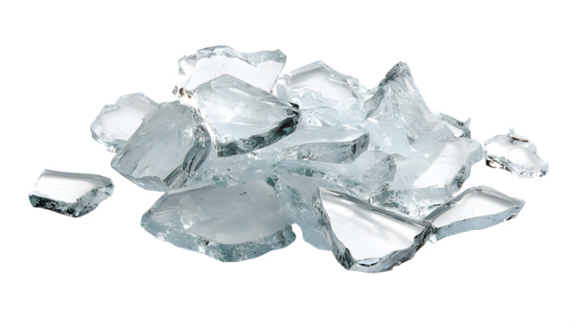 Scattered white glass shards isolated on white