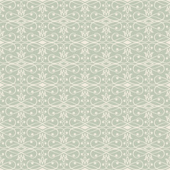 Vintage Seamless Swirl Pattern in White on Light Green Background
