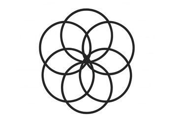 Seed of life sacred geometry forming flower of life composed by intersecting circles on transparent background
