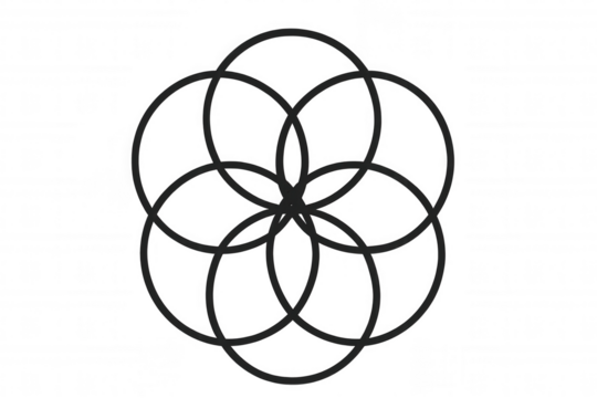 Seed of life sacred geometry forming flower of life composed by intersecting circles on transparent background