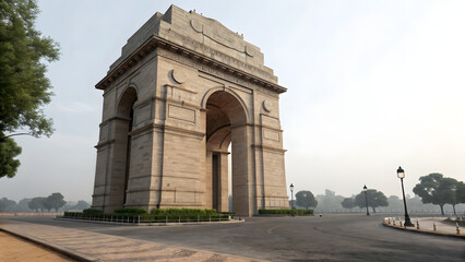 Historic India Gate monument archway in New Delhi with stone architecture, perfect for cultural, historical, travel, digital design, branding, wallpapers, posters, and print materials
