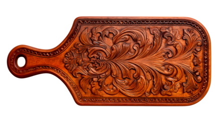 Carved wooden kitchen board isolated on white