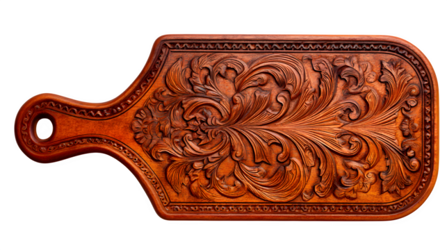 Carved wooden kitchen board isolated on white