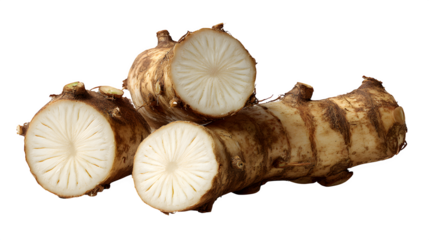 Sliced Jerusalem artichoke (topinambour) root isolated on white