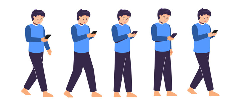 set of men with a phone walking against a white background. netizens concept