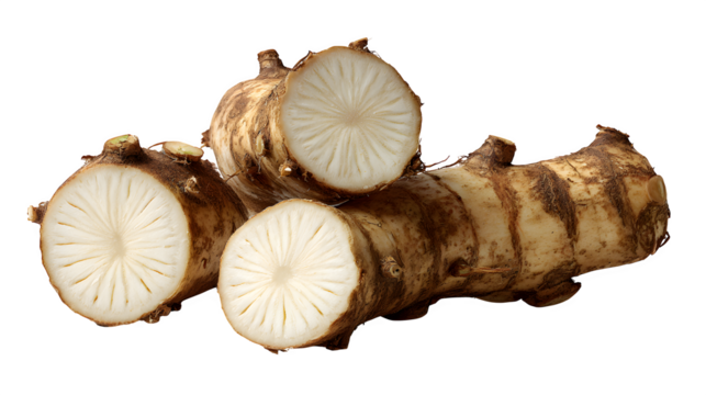 Sliced Jerusalem artichoke (topinambour) root isolated on white