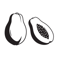 black and white silhouette vector of papaya fruit on white background
