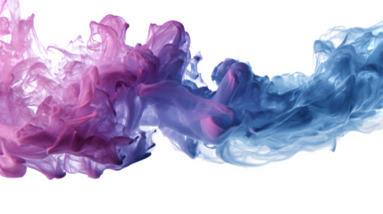 Smooth smoke wave in purple and blue hues isolated on white