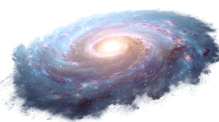 Spiral cosmic galaxy with bright glowing center isolated on white