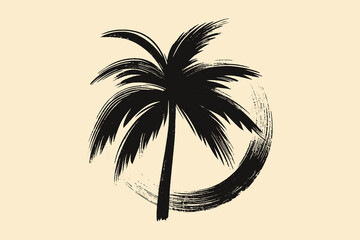 Palm tree brush stroke silhouette, bold black on beige vector illustration © Victoria