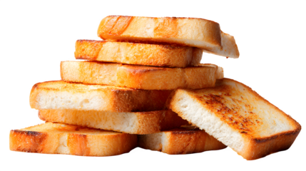 Stack of toasted bread slices isolated on white