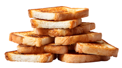 Stack of toasted bread slices isolated on white