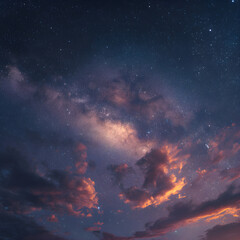 Fototapeta premium Enchanted Celestial Canvas: A Stargazer's Dream of the Night Sky Illuminated by Twinkling Stars, Offering a Cosmic Journey through the Vastness of Space and Imagination