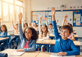Engaging Classroom Activity, Young Students, School, Photo, Bright Learning Environment, Front View, Curiosity and Excitement