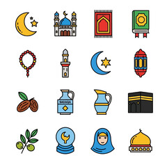 Islamic icons represent faith during ramadan celebration vector design