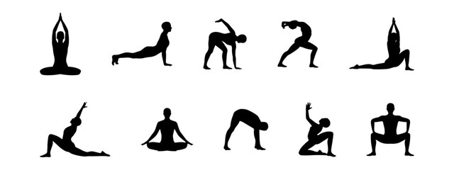 Yoga poses in silhouette  showcasing various exercises and routines