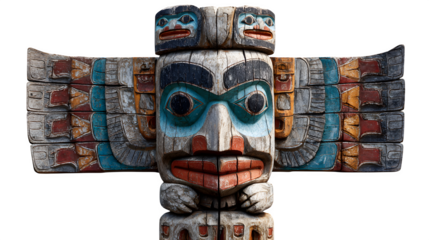 Totem pole sculpture isolated on white