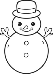 Snowman line art vector illustration on transparent background