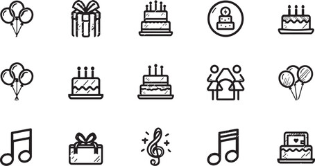 Birthday Party and Celebration Outline Icons