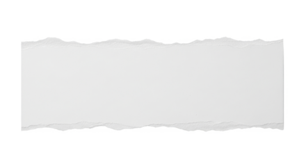 Torn piece of white paper with uneven edges, isolated on white background.
